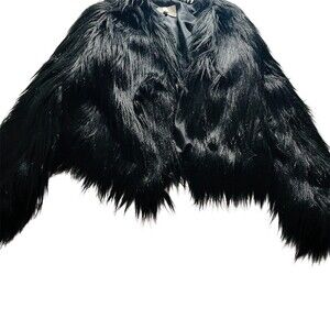 Lilac Dream Jacket Womens Size M Black Shaggy Long Pile Lined Open Front